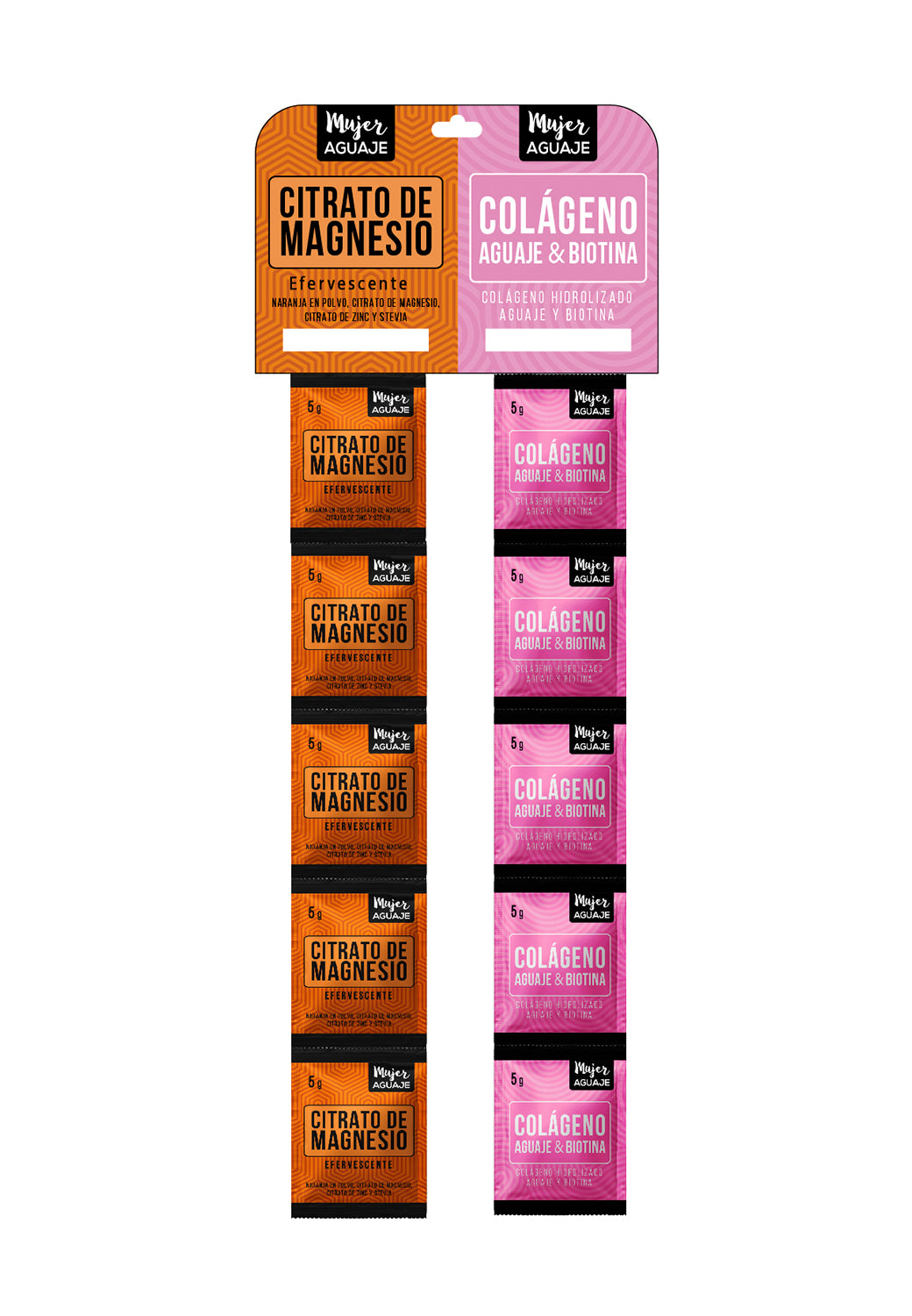 Tira 20 sachets Citrato de Magnesio Efervescente + Colageno, Aguaje & Biotina